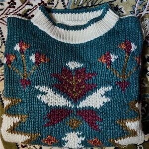 Women's Teal Floral Knit Sweater